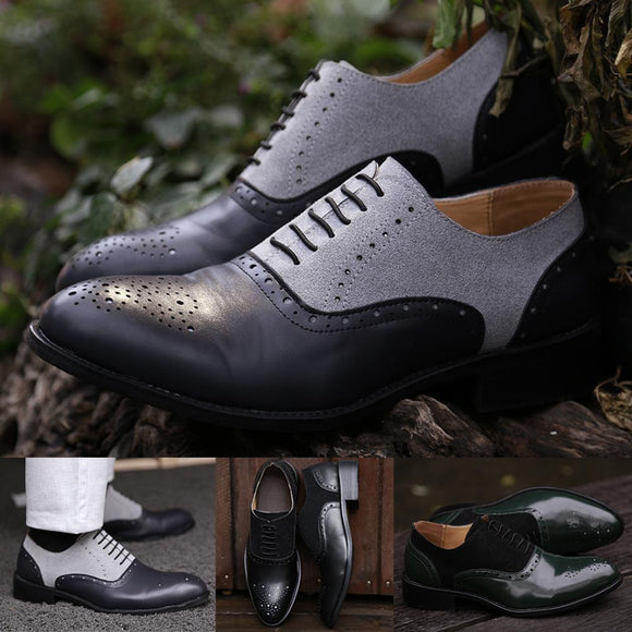 Men's Shoes - Men Handmade Dress Leather Brogue Two Tone Shoes