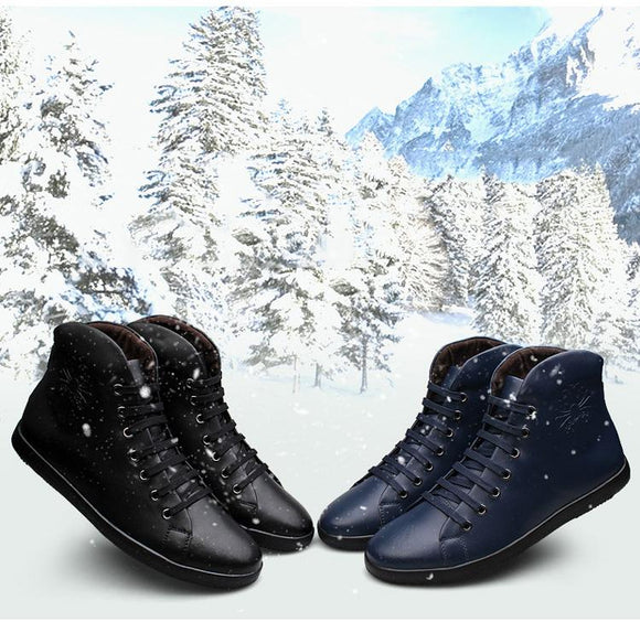 2018 Autumn Winter Warm Fashion Men Cowhide High top Shoes Boots