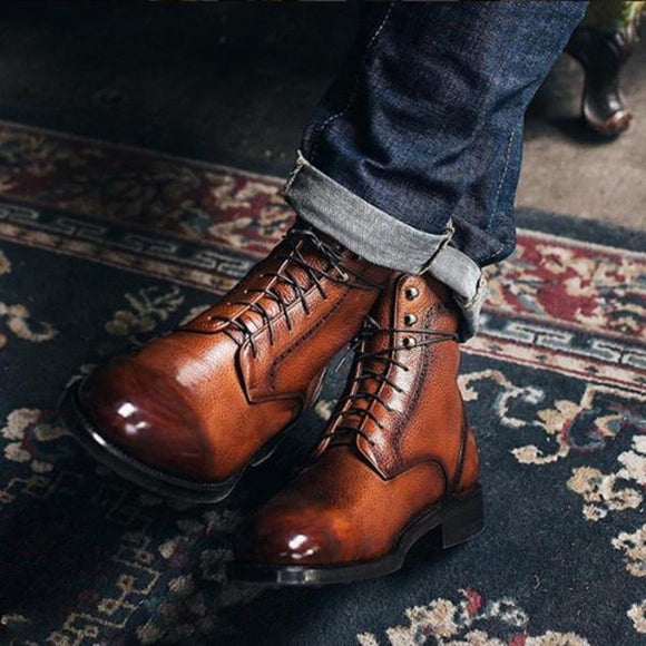 2018 Men's Autumn Winter Handmade Fashion Leather Warm Ankle Martin Boots