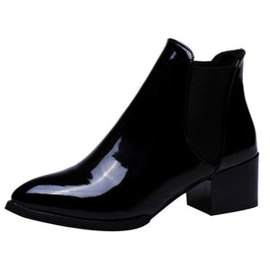 Women's Shoes - 2019 Elasticated Patent Leather Ankle Boots For Ladies