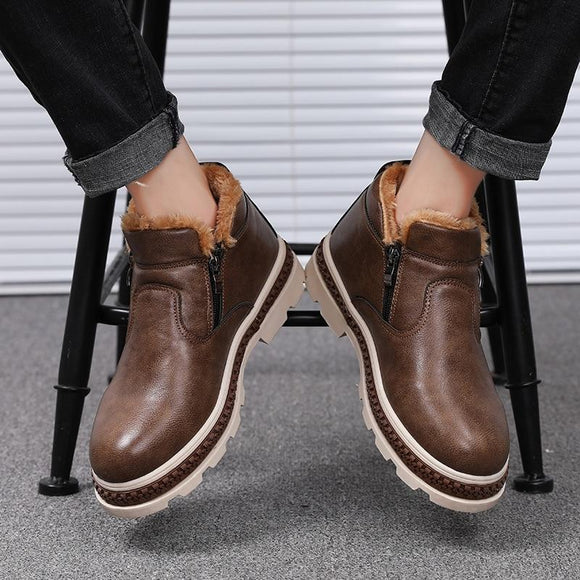 2018 Fashion Warm Plush Leather Comfort Boots