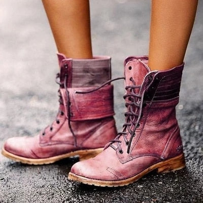 Women Shoes - Fashion Lace-up Winter Motorcycle Boots