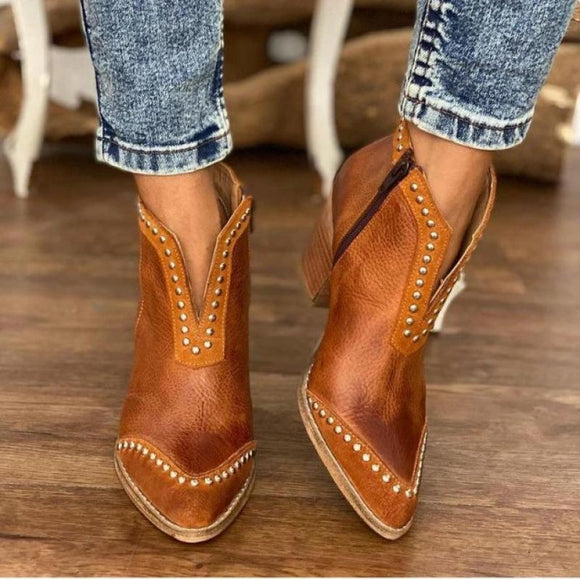 Faux Leather Vintage Western Short Boots