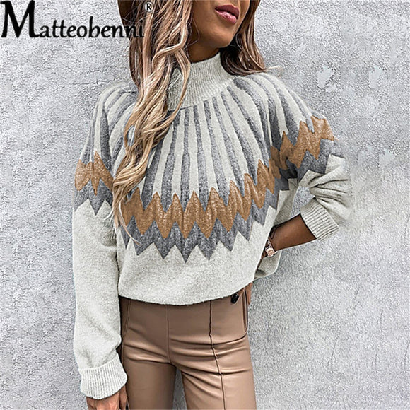 Ladies Fashion Loose Printed Sweater Pullover