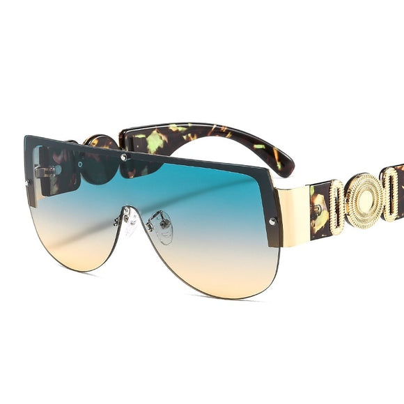Women Green Leopard Luxury Gradients Lens Metal Frame Sunglasses