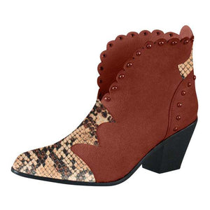 Women Lace Leather Cowboy Ankle Boots