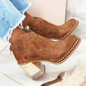Low Heel Cool British Embroidered Design Soft Short Boots