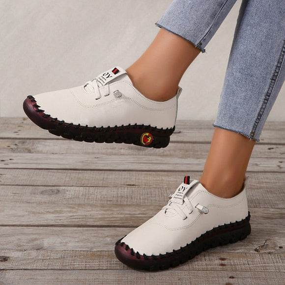 Lace Up Leather Flats Slip-On Women Shoes