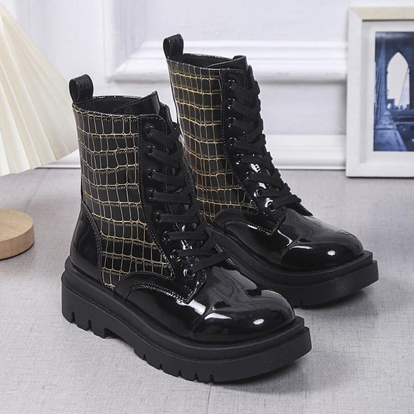 Women Lace Up Chunky Heel Belt Buckle Ankle Boots