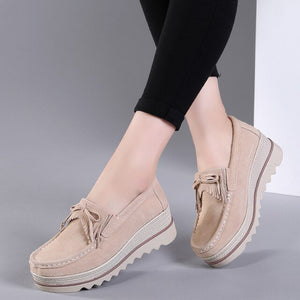 Leather Women Casual Shoes Slip On Flats