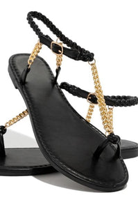 Women Thin Metal Chain Flat Bottom Sandal