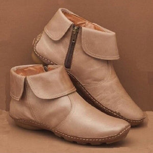 Autumn Winter Leather Flats Women Boots