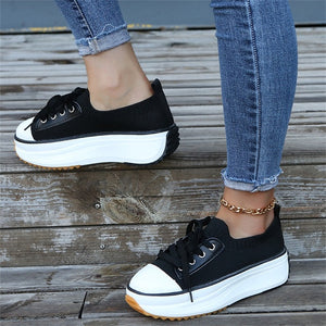 New Knitted Fabric Ladies Lace Up Comfy Platform Shoes