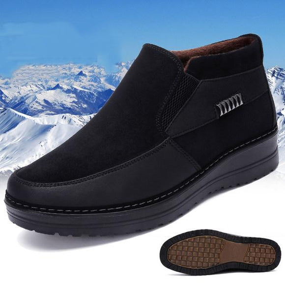 Men's Shoes - 2019 Men's Casual Comfortable Flat Slip On Leather Warm Non-slip Shoes