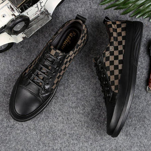 Men's Shoes - 2019 Men Fashion Hot Sale Business Casual Grid Genuine Leather Shoes
