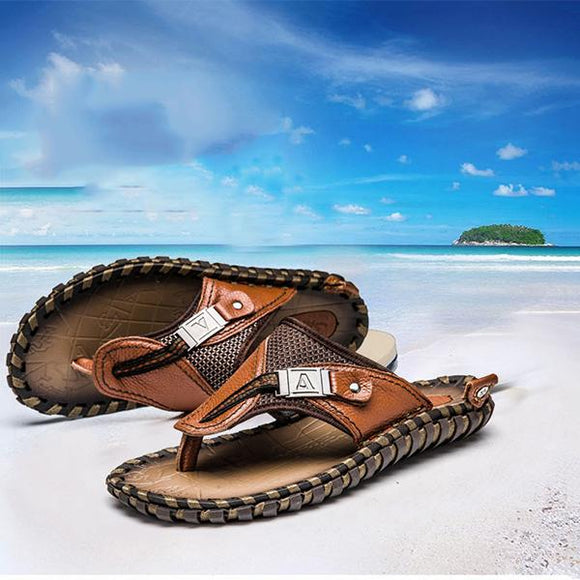 Shoes - 2018 Summer Plus Size Hand-made Genuine Leather Men Slippers Beach Shoes