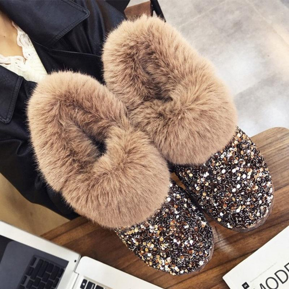 Boot - Glittering Shiny Women Winter Warm Hairy Ankle Boots