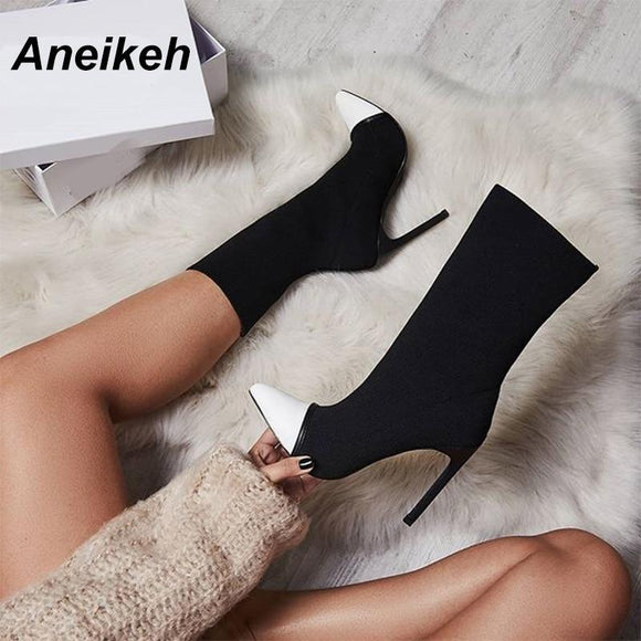 2019 New Sexy Stretch Fabric Pointed Toe Ankle Boots