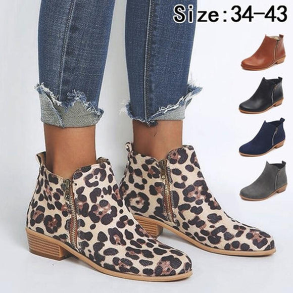 Women Zipper Chunky Heel Flocking Ankle Boots