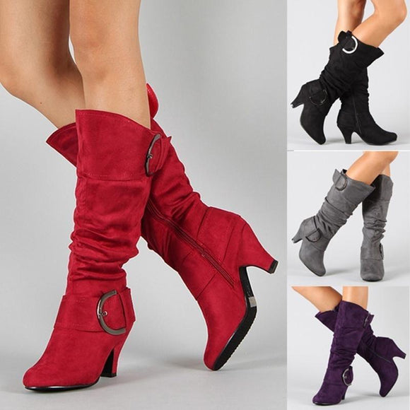 Women's Shoes - Fashion Double Buckle Knee-High Boots