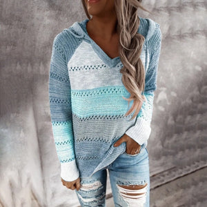Women Patchwork Hooded Sweater