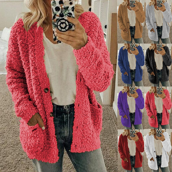 Women's Warm Soft Button Fur Jacket