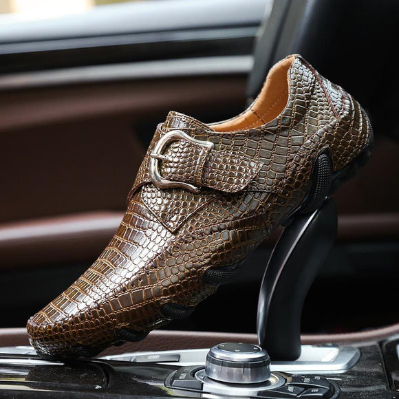 Shoes - Loafers Casual Genuine Leather Driving Crocodile Texture Men's Flats Shoes
