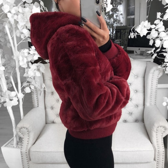 Faux Fur Women Coat With Hood