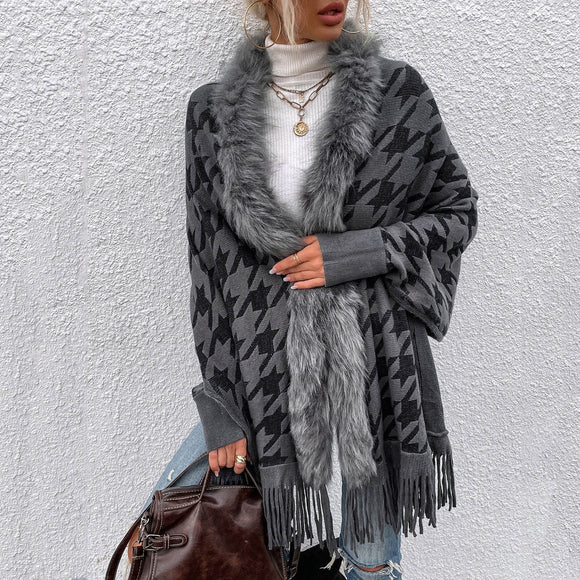 Elegant Poncho Winter Faux Fur Cape Coat