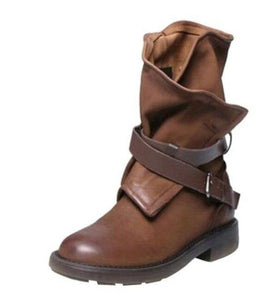 Shoes - Fashion Women's Buckle Leather Boots