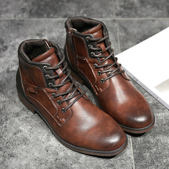 Men's Shoes - High-Top Side Zipper Tooling Black Brown Boots(Buy 2 Get 10% off, 3 Get 15% off Now)