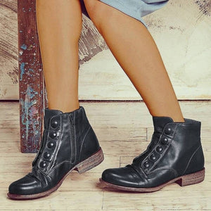 Leather Zipper Round Toe Lace-up Casual Shoes