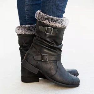 Autumn Winter Mid Calf Retro Leather Boots