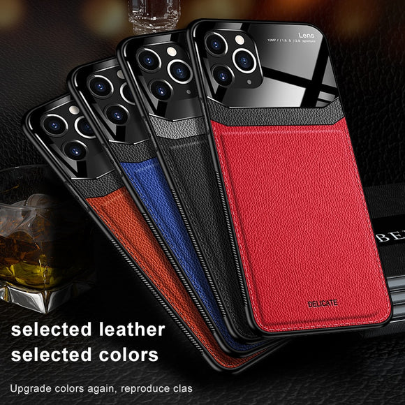 Phone Case - Leather Mirror glass Silicone Shockproof phone Case