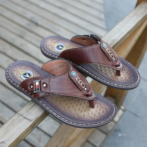 2019 Genuine Leather Men Summer Slippers Beach Sandals
