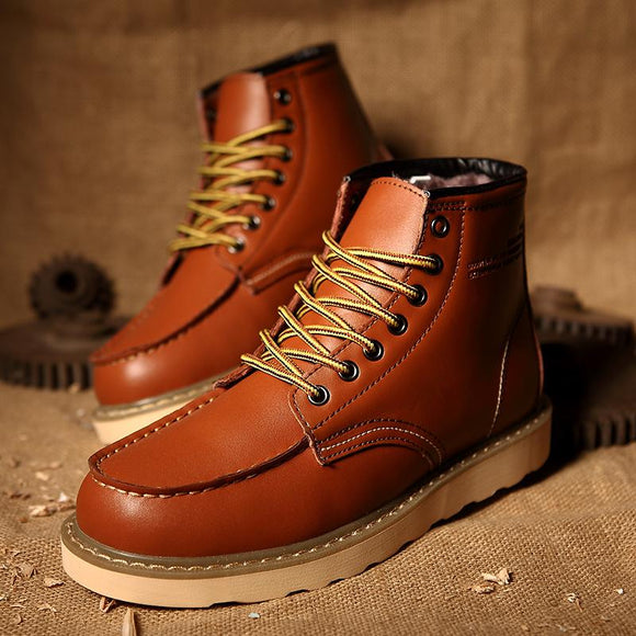 Men Shoes - Leather Oxford Vintage Fashion Lace-up Winter Warm Boots