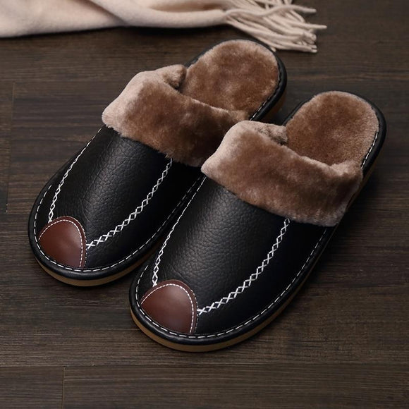 New Winter PU Leather Waterproof Warm Slippers ( Extra Discount：Buy 2 Get 5% OFF, 3 Get 10% OFF,4 Get 15% OFF）