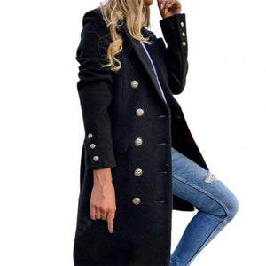Breathable Turn-Down Collar Double-breasted Women Overcoat