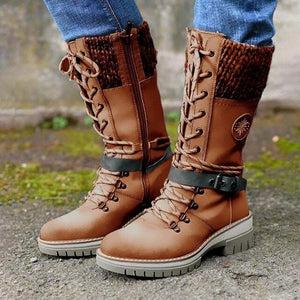 Fashion Women Knitted Female Mid Calf Boots