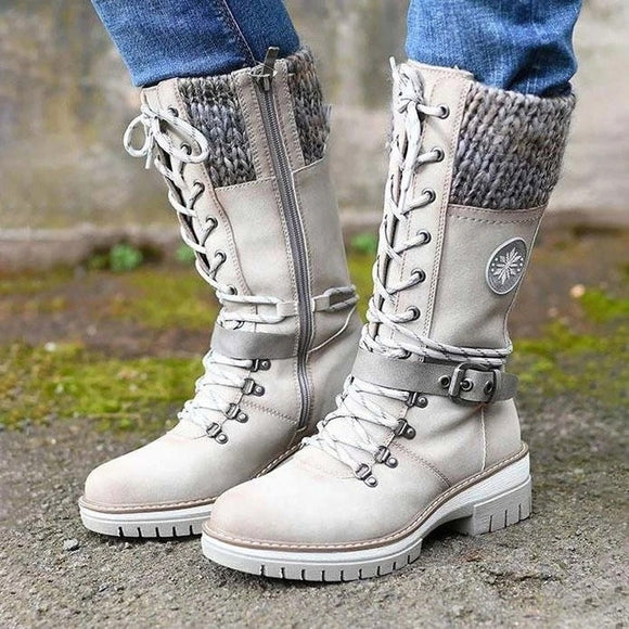 Fashion Women Knitted Female Mid Calf Boots