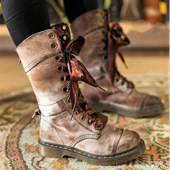 Women's Shoes - Fashion Women's Retro Mid-calf Lace Up Knight Boots