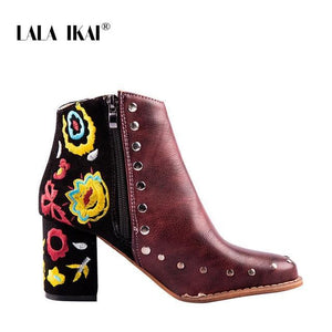 Women Shoes - Women Embroider High Ankle Shoes Boots