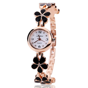 Flower Gold Rhinestone Bracelet Wrist Watch