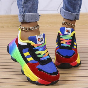 Breathable Color Matching Lace-up Women Sports Shoes