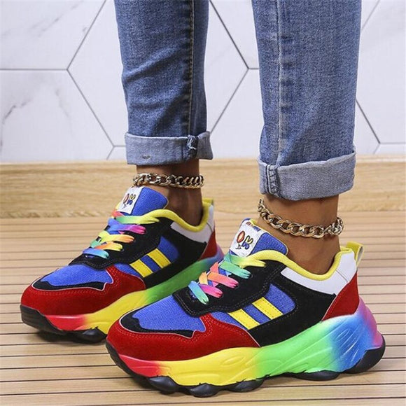 Breathable Color Matching Lace-up Women Sports Shoes