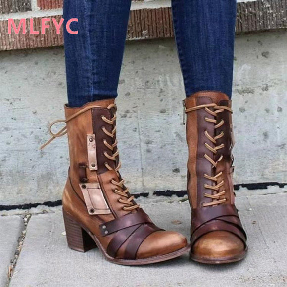 High Heel Round Head Lace Up Women Fashion Boots