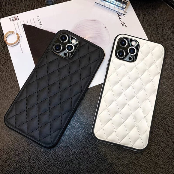 Luxury Protection Lattice Hard Leather Phone Case For iPhone 11 12 Series