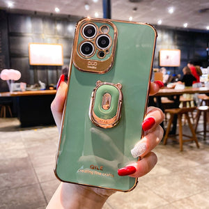 Cute Plating Silicone Ring Bracket Phone Case For iPhone 12 11 Series