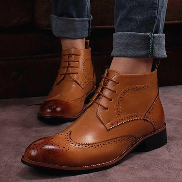 Men's Shoes - Fashion Leather Lace-up Western Style Ankle Boots