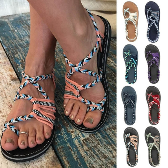 Sandals - Fashion Women's Summer Casual Open Toe Bandage Beach Sandals Flip-flops